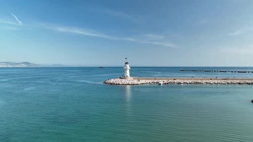 Lighthouse in the Port Aerial View Turkey Alanya 4 K