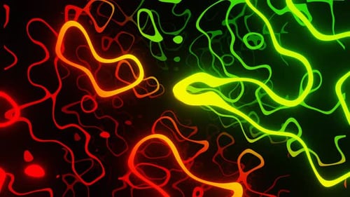 Moderne Animation eines abstrakten Hintergrunds oder Hintergrunds, mehrfarbige Neonkurven, Deformation