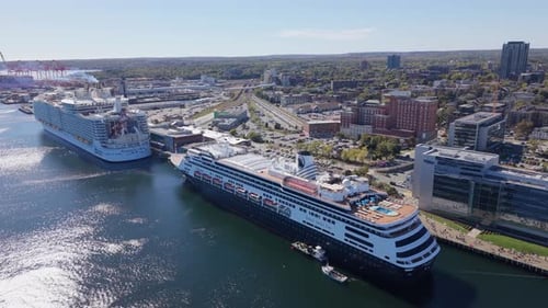 Harmony Of The Seas Cruise Ship With Tourists Enjoying Summer In Halifax Port