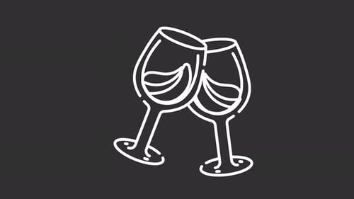 Wine white line art animated icon. Motion graphic animation happy new year themed
