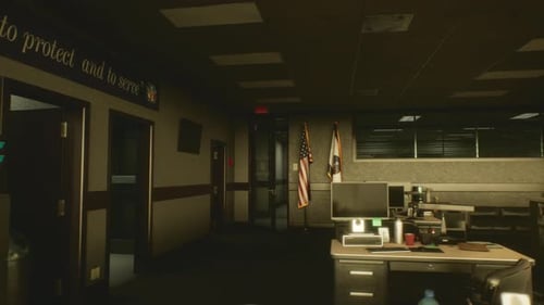 Comisaría de policía vacía en 3D 4K