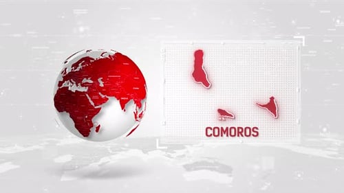 Komoren 4K Tech Map neben dem Globus auf weißem Hintergrund