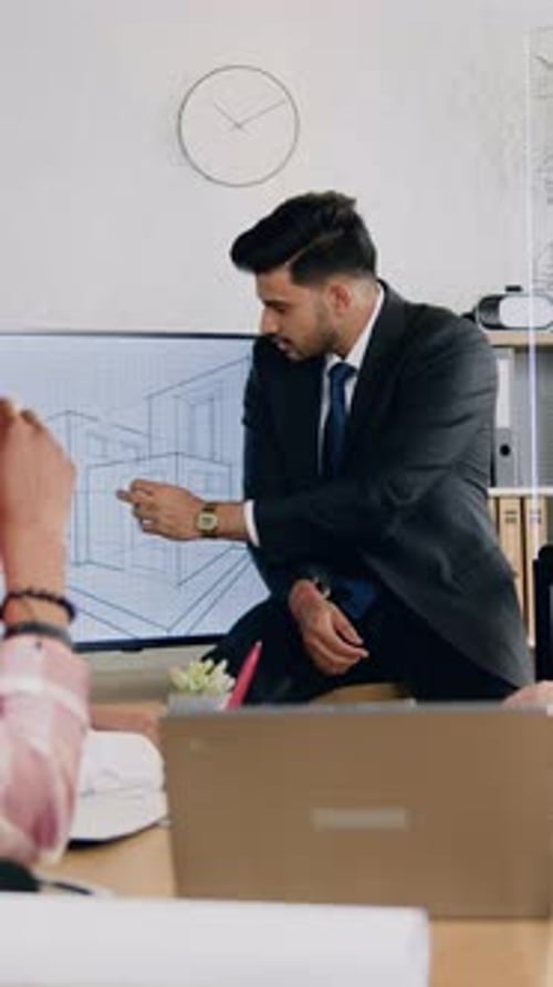 Workflow in Engineering Office Where Handsome Successful Qualified Bearded Head Manager of