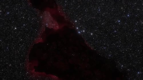 Cinematic Fly Through Red Nebula and Twinkling Stars in Space