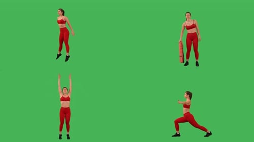 Woman Doing Various Exercises on Green Screen