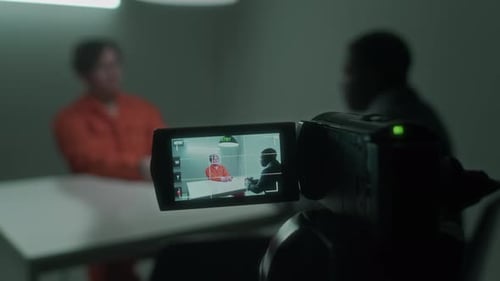 Interview Filmed in Interrogation Room with Film Camera