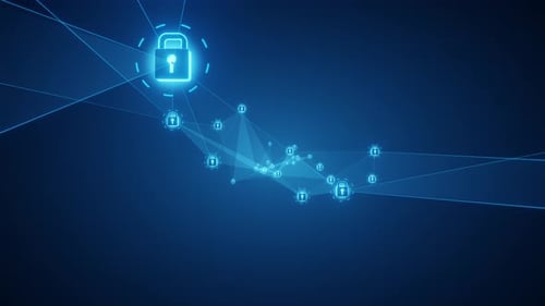 Animated Digital Security Network with Glowing Padlock Icons