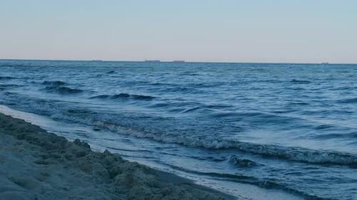 Baltic Sea Dark Blue Clouds and Sea or Ocean Water Surface with Foam Waves Before Storm Dramatic