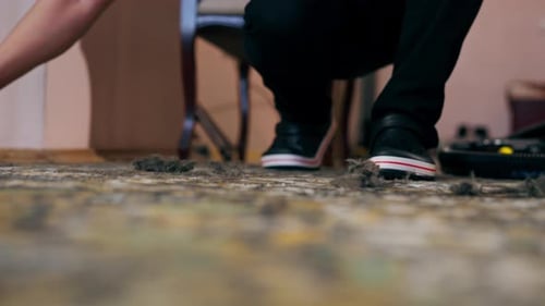 Close Up Professional Cleaning of the Apartment There is a Wool Scraper and a Wool Spool on the