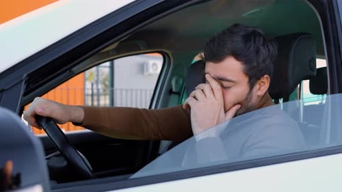 Driver with Headache the Man Has Anxiety Problems He is in a Melancholy State