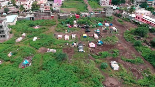 Aerial View of Informal Settlement Near Urban Area