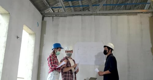 Group of young asian of building architect construction engineer have meeting