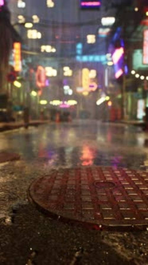 Bustling City Street With Heavy Night Traffic