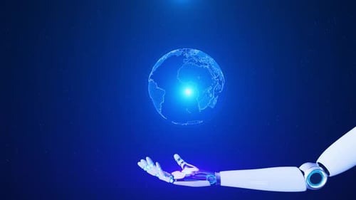 Digitale Roboterhand Cybertechnologie Globales Verbindungskonzept Daten Glänzender Hintergrund