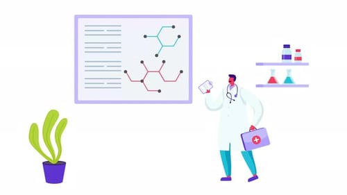 Animated Doctor Researching Medical Science in Flat Design