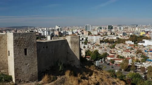 Castle Of Gaziantep And Cityscape In Turkey - aerial drone shot