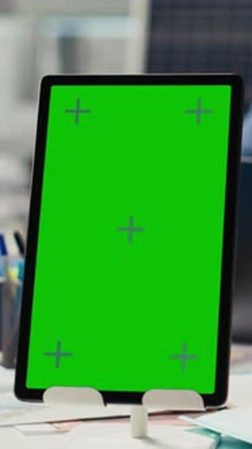 Vertical Video Industrial Plant Manager Typing on Green Screen Laptop