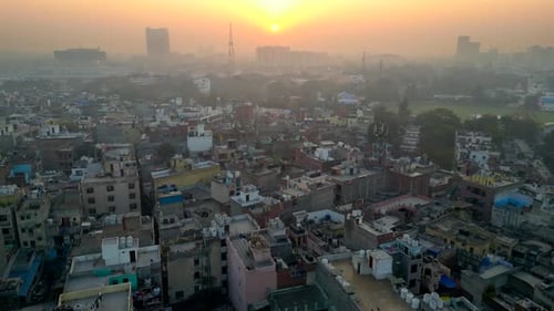 Drone shot pollution and overpopulation in New Delhi in India
