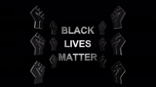 Black Lives Matter Text with Animated 3D Fists Background