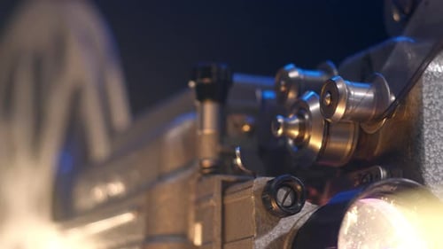 Vintage Movie Projector Showing Film Close Up
