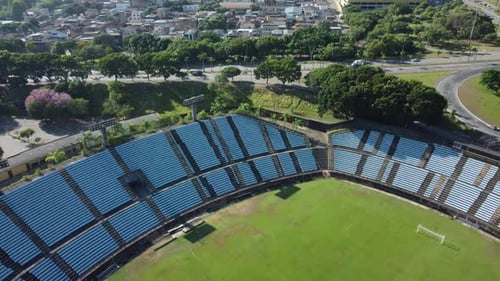 Aerial view of a beautiful soccer stadium in a metropolitan city in Brazil