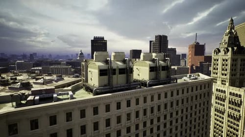 Entorno urbano elevado con servicios de construcción y componentes estructurales