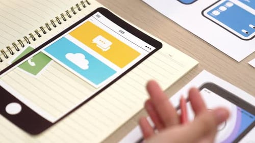 UX UI designer of startup company in workplace plan on user interface. Synergic