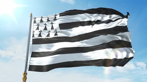 Flag of Brittany Waving in Sunlight