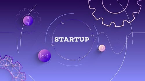 Infografik Startup mit violettem Hintergrund und Schleife