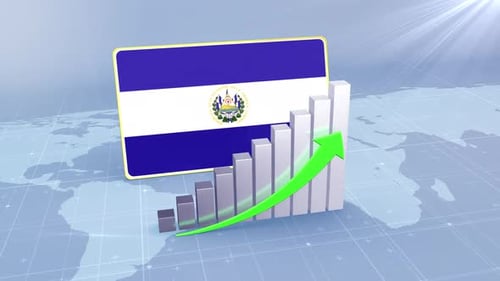 El Salvador Flag With Increasing Bar Chart Graph And Arrow Green
