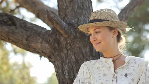 Happy Woman in Summer Park in Sunlight Outdoor Recreation