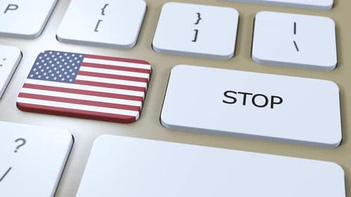 USA United States of America Country Flag and Stop Button 3D Animation