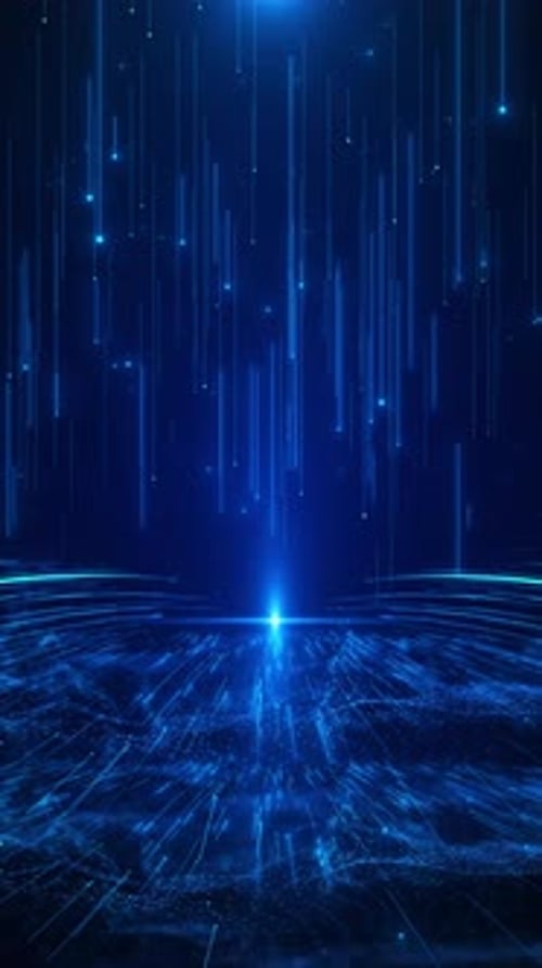 Cyber Big Data Flow Particles 3D Quantum Computer Server Background. 3D Blockchain Blocks Concept