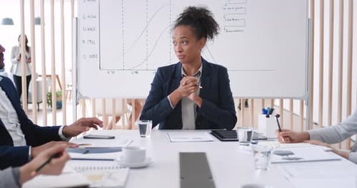 Team Meeting with Presentation in Modern Office