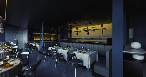 Elegant Restaurant Interior with Modern Design and Ambient Lighting