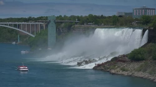 Rainbow bridge boat American falls at Niagara falls Canada side