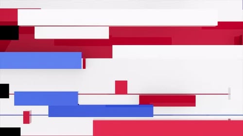 Headline Collection: Black screen divided in two squares with red border of various shapes in 3D mot