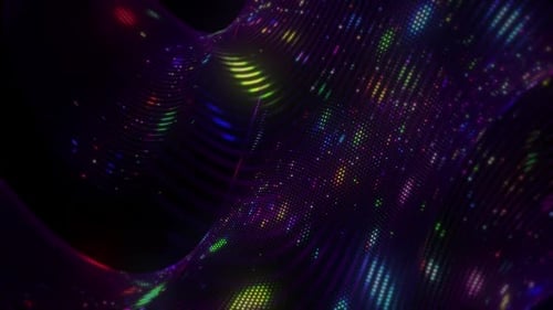 Abstract Waving Grid Loop with Glowing Colorful Dots