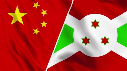 Waving Flags of China and Burundi Split Screen