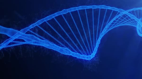 3d dna strand with rna chromosomes at microscope view in the research ...