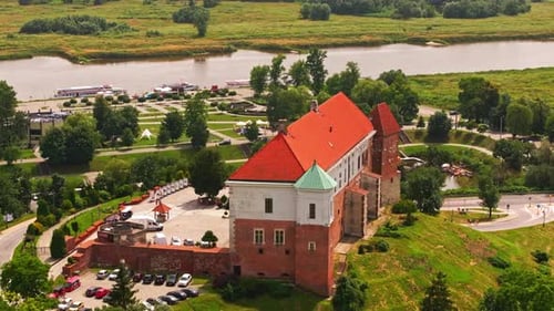 Aerial View of Historic Castle on Green Hill