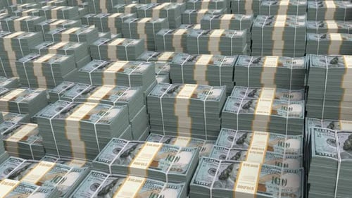 Huge Stacks of Hundred Dollar Bills Panning Background