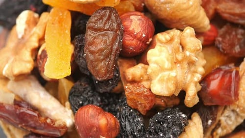 A Closeup View of Vibrant and Colorful Mixed Nuts and Dried Fruits