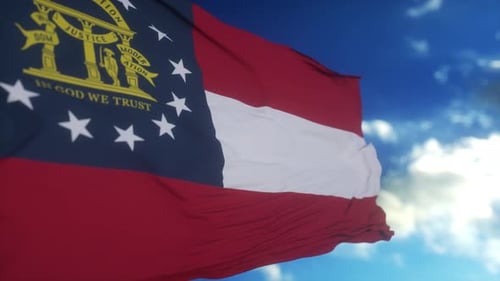 Realistic Georgia State Flag Waving in Wind