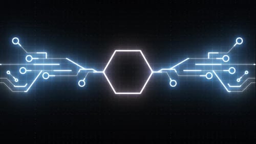 Futuristic Circuit Board Hexagon with Pulsing Neon Lines