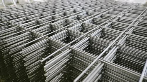 The Industrial Steel Rebar Grid is an Essential Component Found in Various Construction Sites Clip