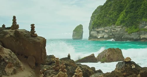 Ocean waves at rocky shore