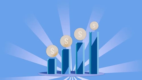 Money, bank, loans. A gold coin with a dollar symbol is tilted and rotated. Money, profit, investmen