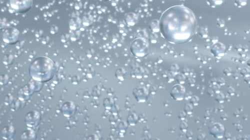 Bulles claires flottant dans l'air avec fond bleu doux