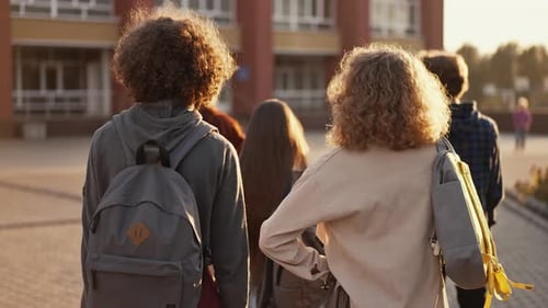 Students Walking to the School